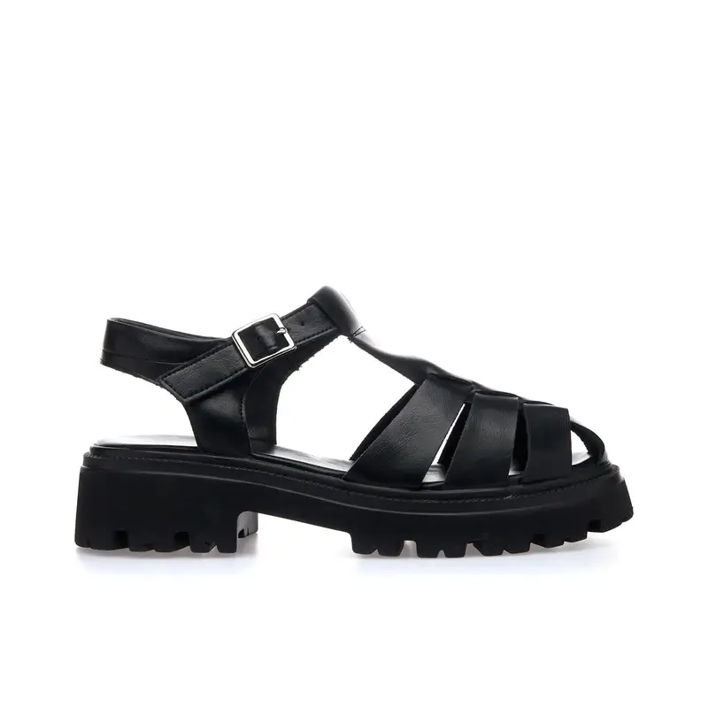 Sandali neri con gabbia e suola platform