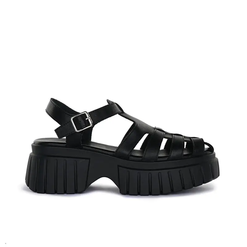 Sandali neri da donna con suola platform e fibbia