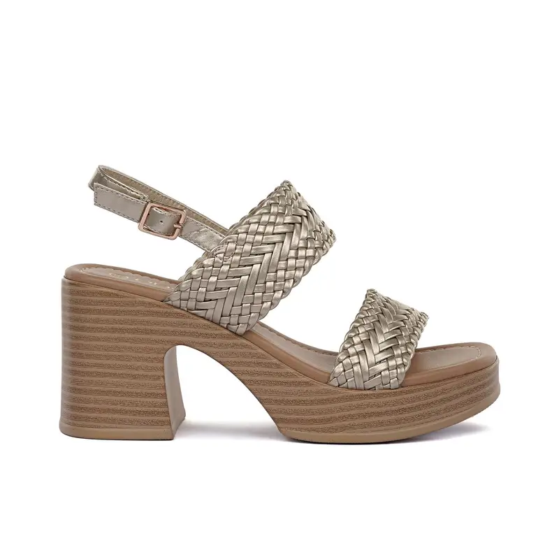 Sandali oro da donna con tacco e plateau