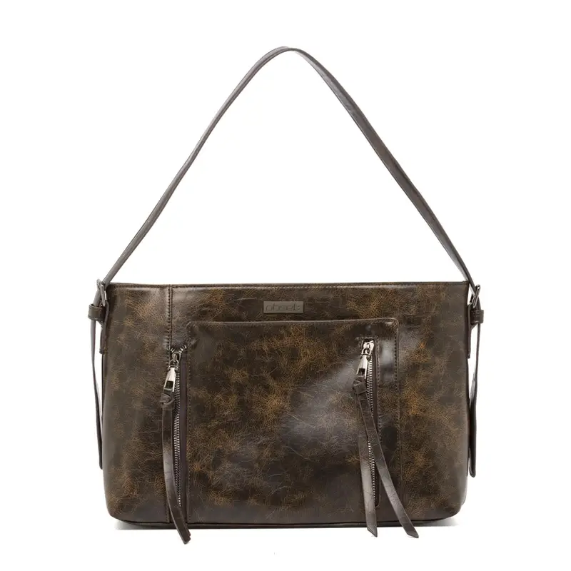 Shopper nera da donna effetto vintage con dettaglio zip