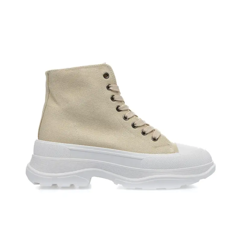 Sneakers beige alte in tela con maxi suola