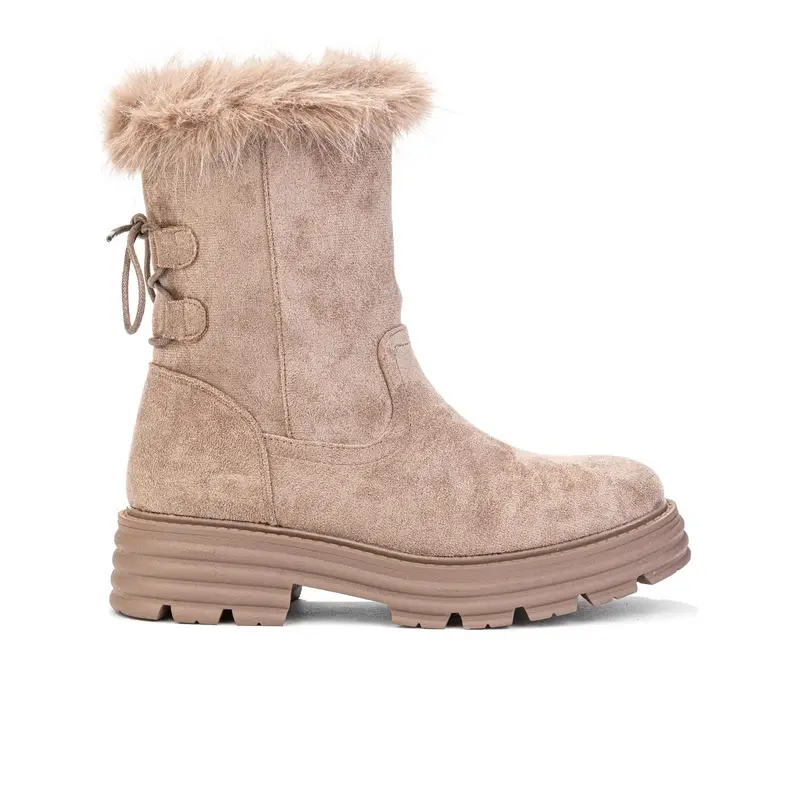 Stivaletti beige bassi con interno in peluche