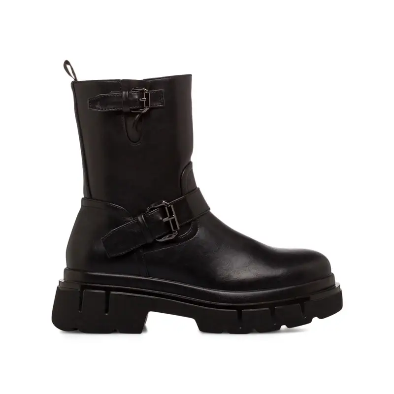 Stivaletti biker neri bassi da donna con doppia fibbia