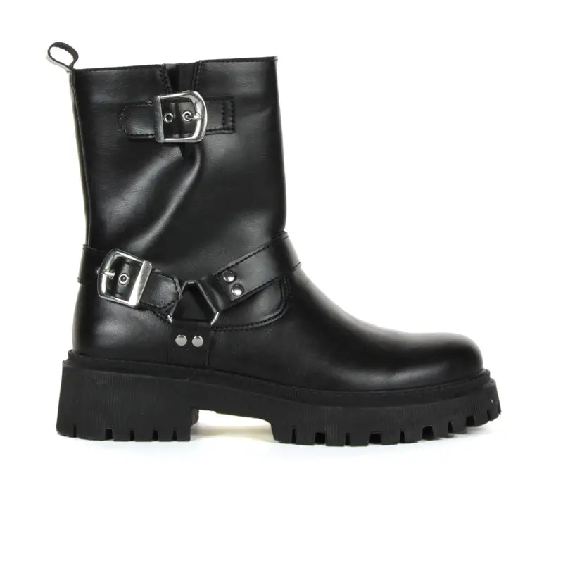 Stivaletti neri bassi modello biker con fibbie