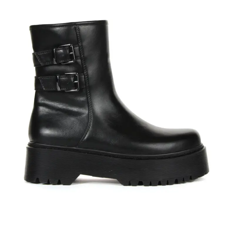 Stivaletti neri biker con suola platform e fibbie