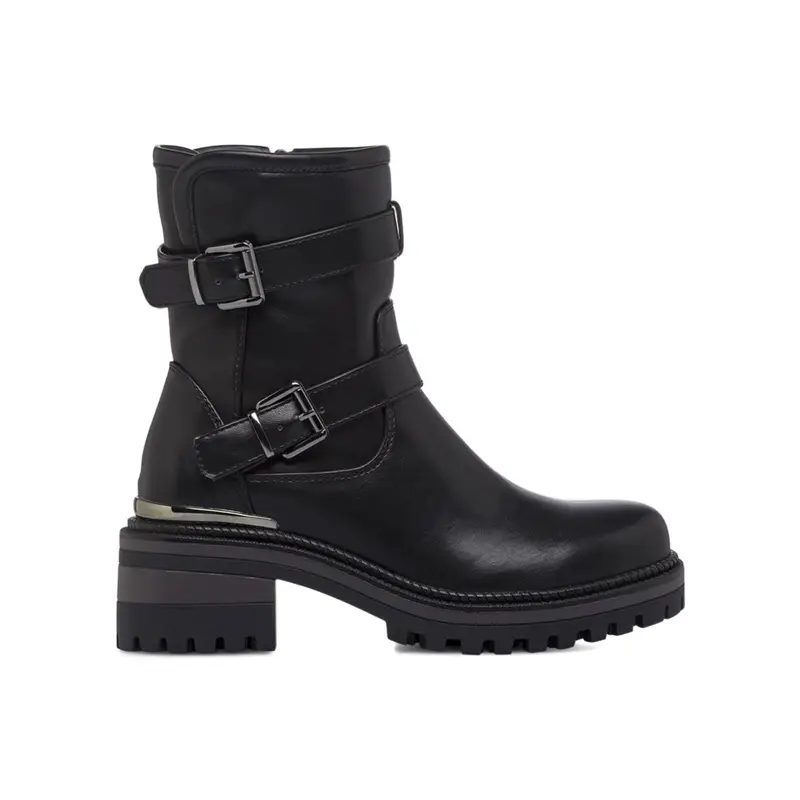 Stivaletti neri con doppia fibbia e tacco basso