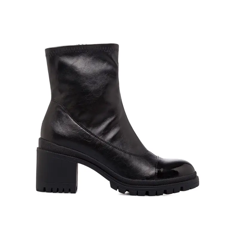 Stivaletti neri da donna con tacco alto in gomma e cuciture