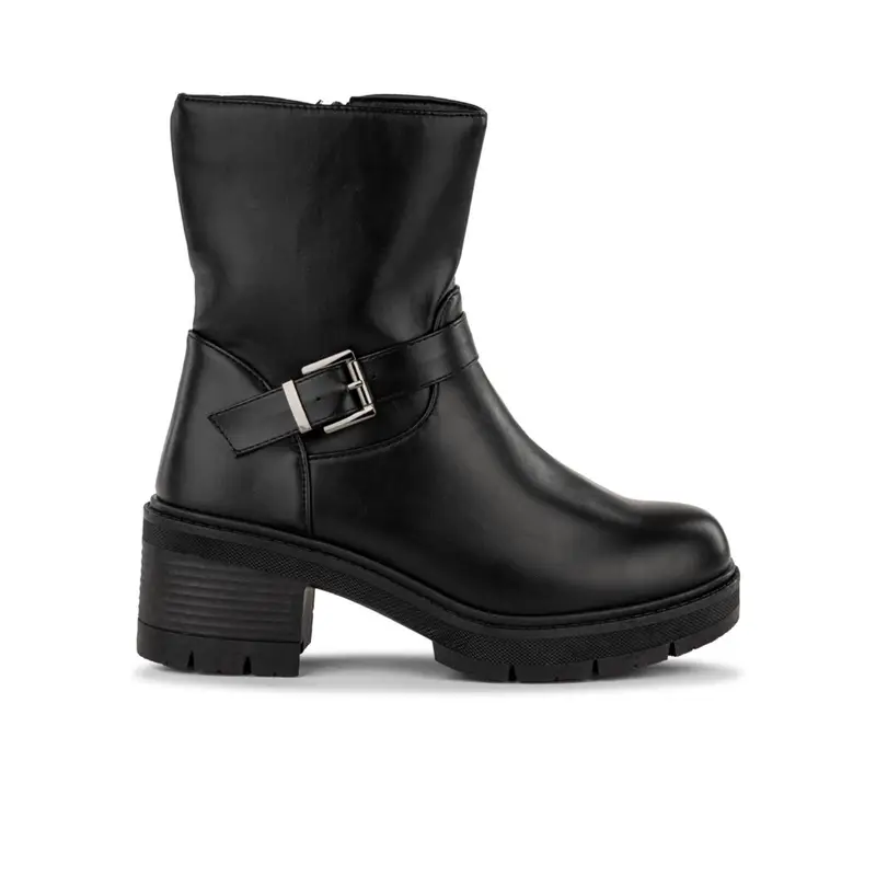 Stivaletti neri da donna con tacco medio largo e fibbia