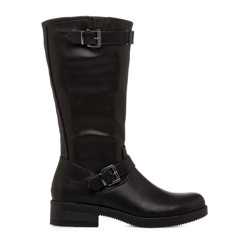 Stivali bassi biker neri da donna con doppia fibbia