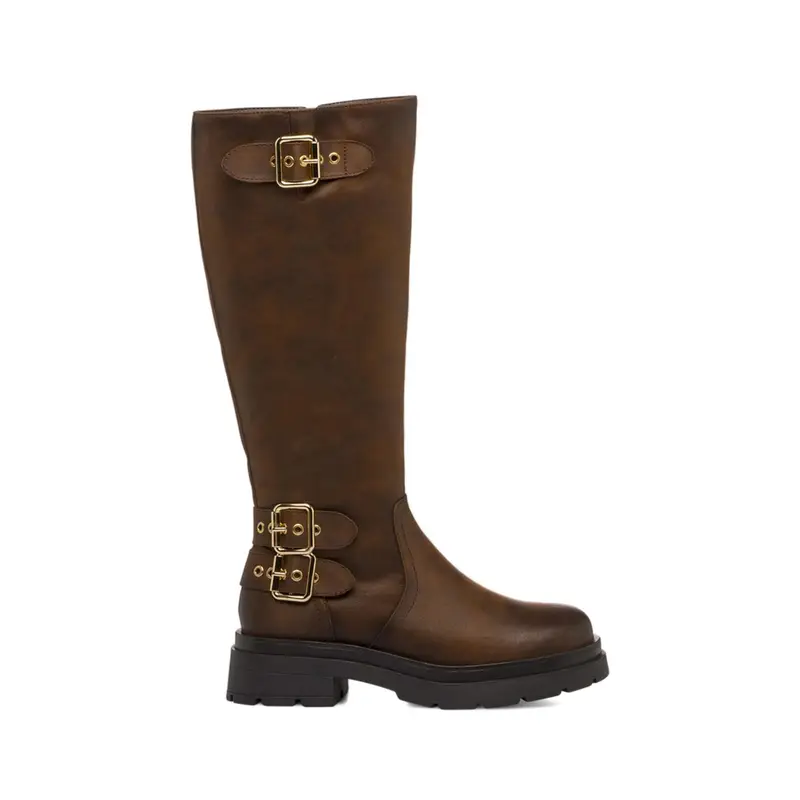 Stivali marroni bassi da donna con fibbie