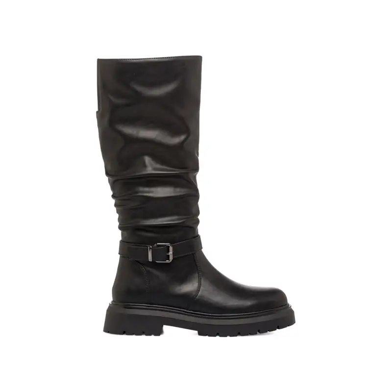 Stivali neri bassi da donna con gambale arricciato