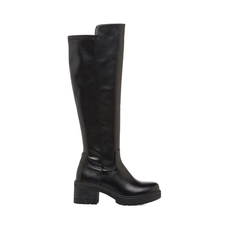 Stivali neri da donna con tacco largo medio in gomma