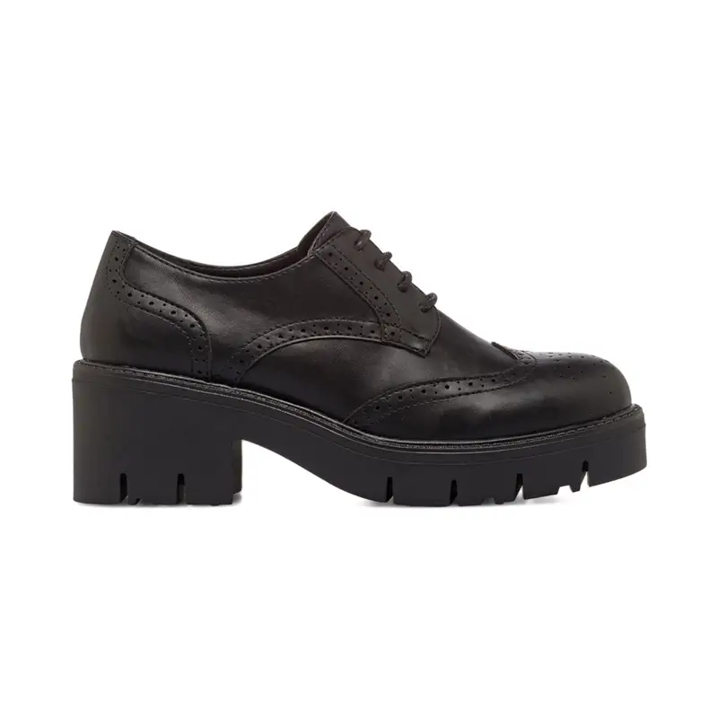 Stringate nere casual da donna con tacco largo e lavorazione all'inglese