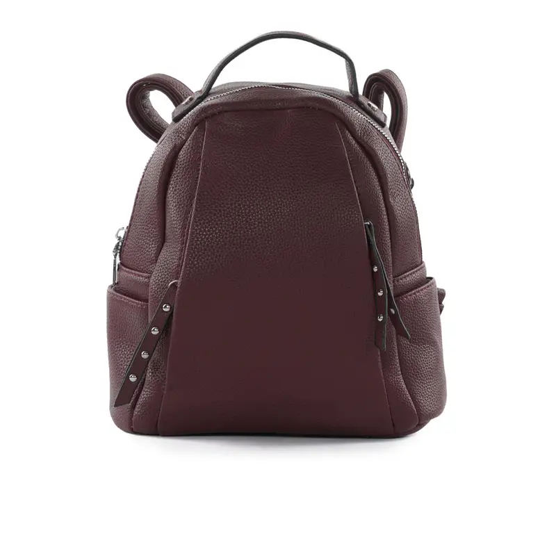 Zaino bordeaux con doppia zip e tasche laterali