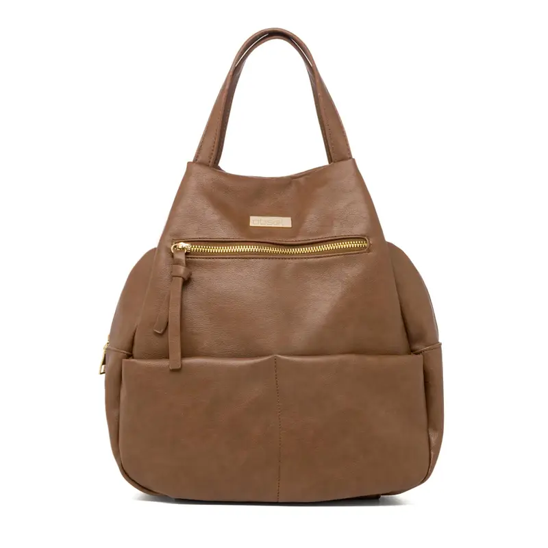 Zaino-borsa marrone da donna con tasche e zip