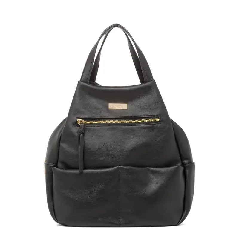 Zaino-borsa nero da donna con tasche e zip