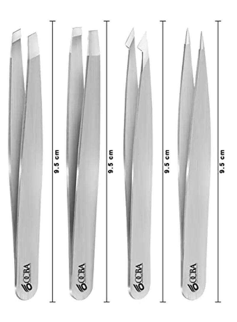 OCBA 4 pinzette argento per peli del viso donne e uomini per la cura precisa delle sopracciglia, pinzette professionali in acciaio inossidabile con rivestimento di colore nero miniatura 2
