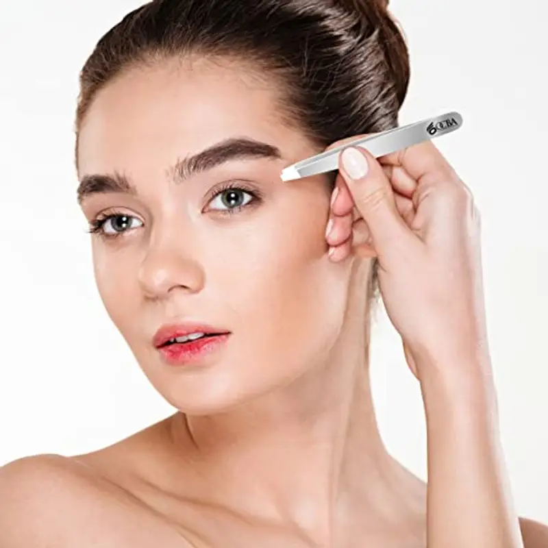 OCBA 4 pinzette argento per peli del viso donne e uomini per la cura precisa delle sopracciglia, pinzette professionali in acciaio inossidabile con rivestimento di colore nero miniatura 3