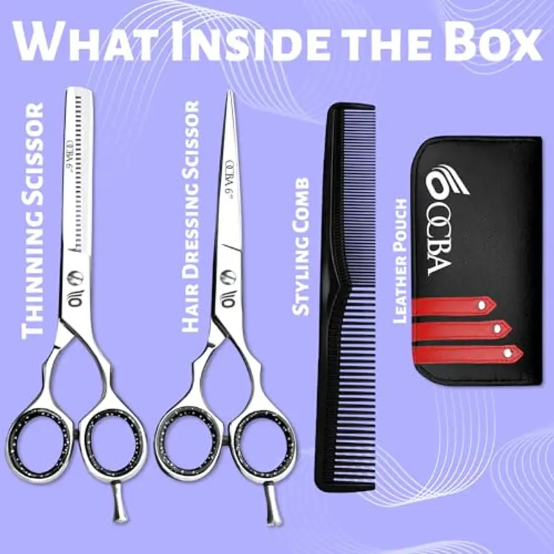 OCBA Forbici Parrucchiere Professionali 6 Pollici Forbici Capelli Acciaio Inossidabile per Taglio di capelli adatto di Uomini e Donne (6, 5 pollici argento set) miniatura 2