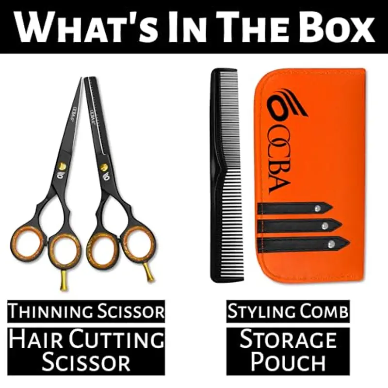 OCBA Forbici Parrucchiere Professionali 6 Pollici Forbici Capelli Acciaio Inossidabile per Taglio di capelli adatto di Uomini e Donne (6, 5 pollici nero set) miniatura 2
