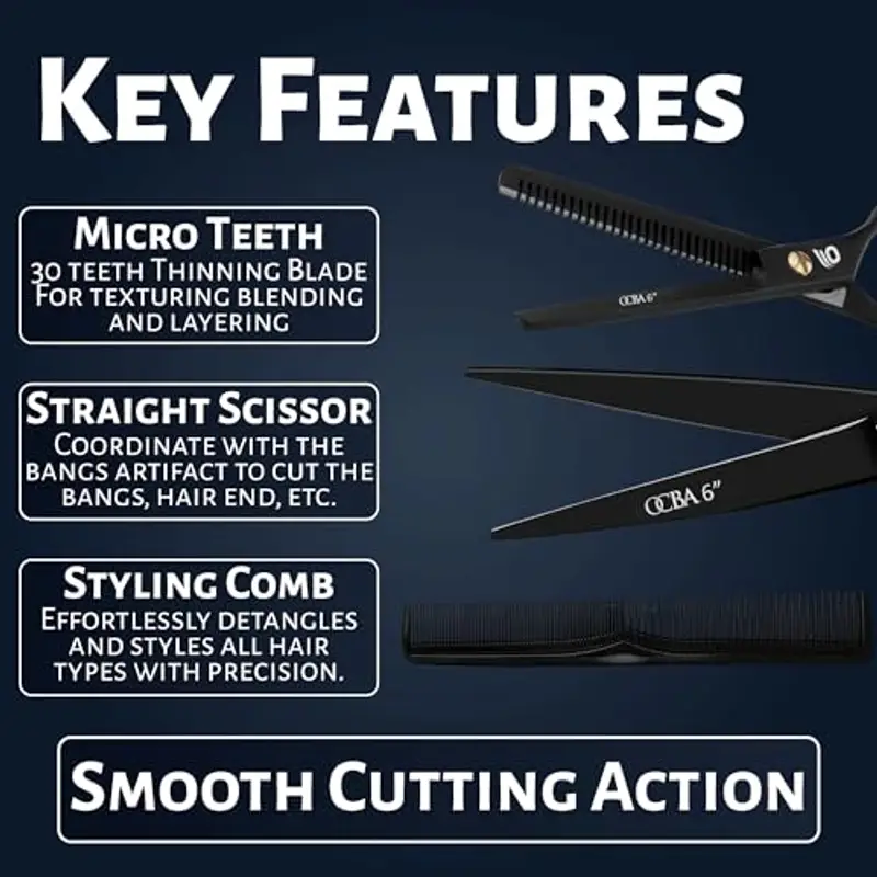OCBA Forbici Parrucchiere Professionali 6 Pollici Forbici Capelli Acciaio Inossidabile per Taglio di capelli adatto di Uomini e Donne (6, 5 pollici nero set) miniatura 3