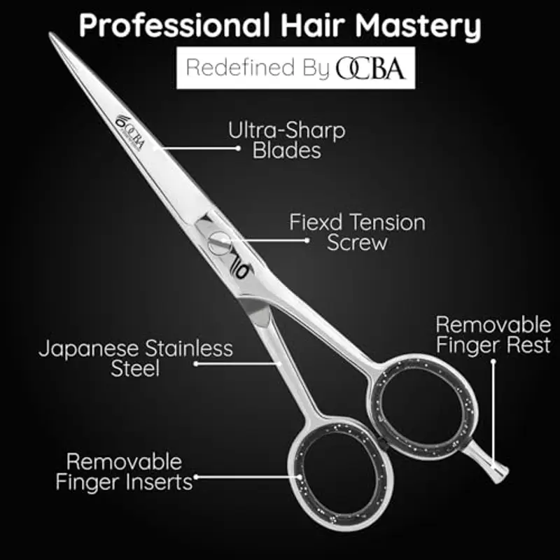 OCBA Forbici Parrucchiere Professionali 6 Pollici Forbici Capelli Acciaio Inossidabile per Taglio di capelli adatto di Uomini e Donne (6 pollici argento) miniatura 2