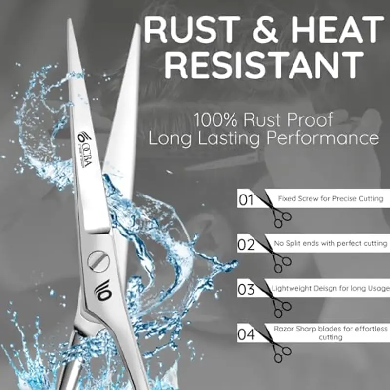OCBA Forbici Parrucchiere Professionali 6 Pollici Forbici Capelli Acciaio Inossidabile per Taglio di capelli adatto di Uomini e Donne (6 pollici argento) miniatura 3