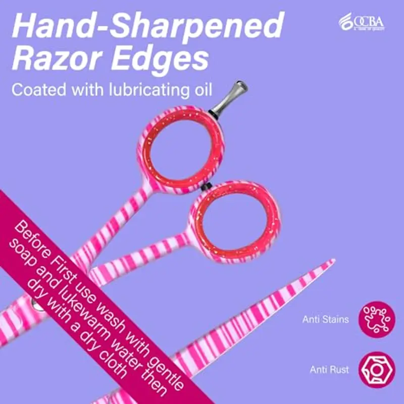 OCBA Forbici Parrucchiere Professionali 6 Pollici Forbici Capelli Acciaio Inossidabile per Taglio di capelli adatto di Uomini e Donne (6 pollici rosa) miniatura 2