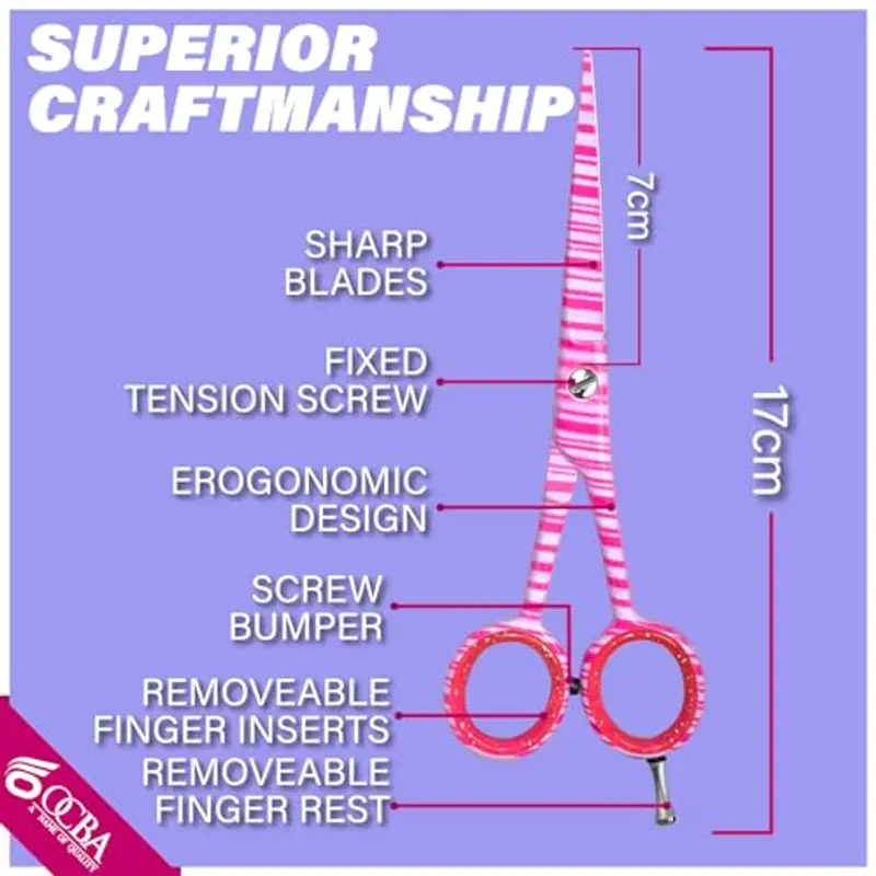 OCBA Forbici Parrucchiere Professionali 6 Pollici Forbici Capelli Acciaio Inossidabile per Taglio di capelli adatto di Uomini e Donne (6 pollici rosa) miniatura 3