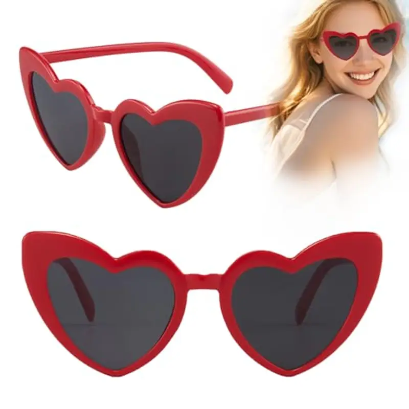 Occhiali da Sole a Cuore, Occhiali da Sole Vintage a Forma di Cuore, Occhiali da Sole da Festa, Protezione UV400,