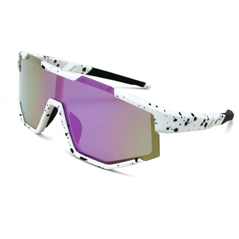 Occhiali Sole Sportivi Polarizzati Occhiali Ciclismo Bambino Protezione UV400 occhiali Bici Bambino 5 ai 16 Anni per Ciclismo Tennis Rugby Corsa Sport All'aperto (Bianco)