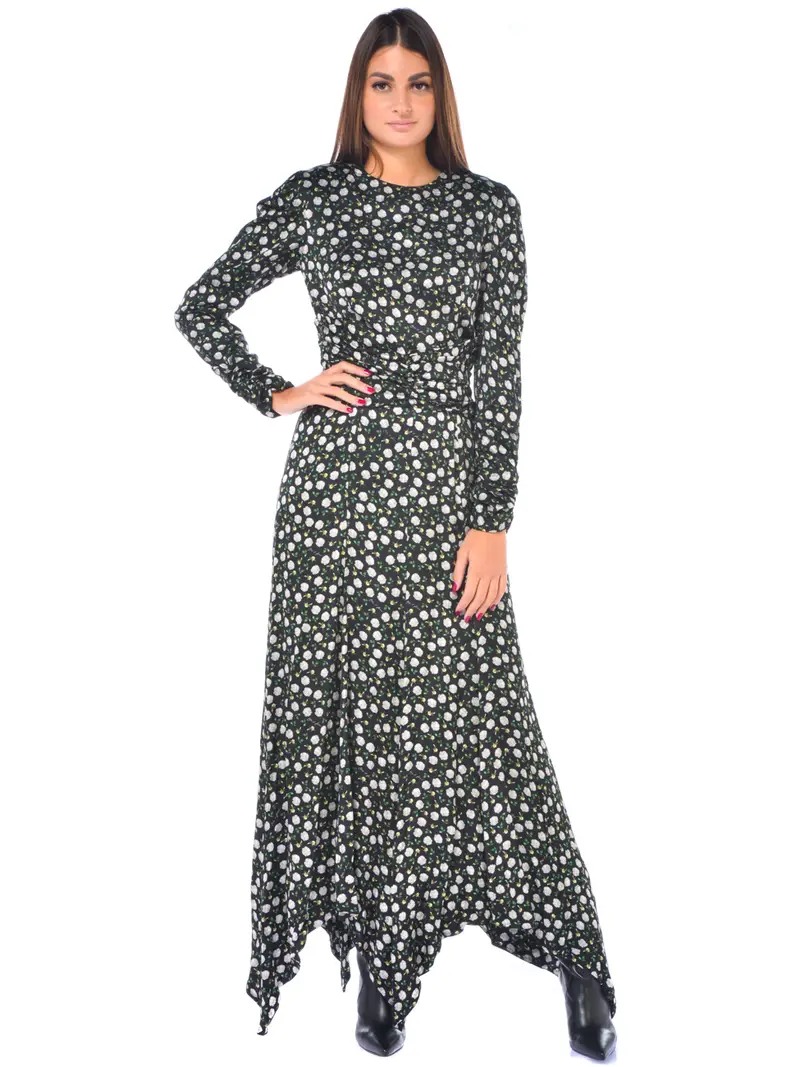 abito lungo da donna Odi Et Amo a fiori con fusciacca NERO miniatura 2