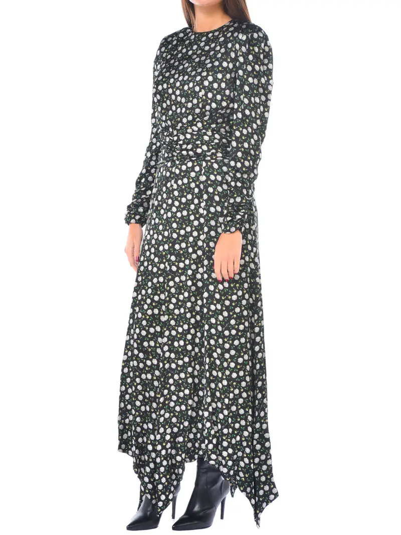 abito lungo da donna Odi Et Amo a fiori con fusciacca NERO