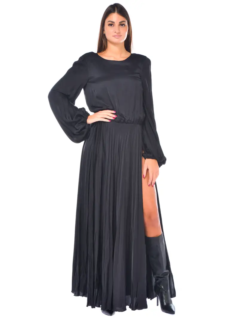 abito lungo da donna Odi Et Amo plisse con spacchi NERO miniatura 2