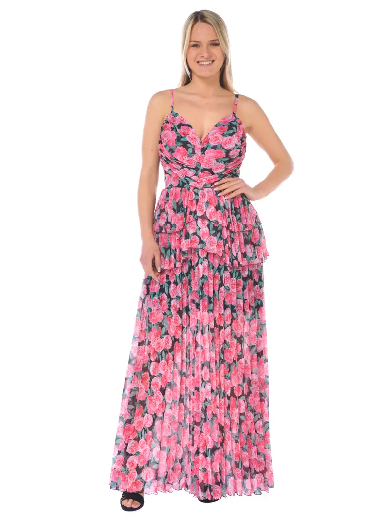 abito lungo da donna Odi Et Amo stampa floreale plisse NERO