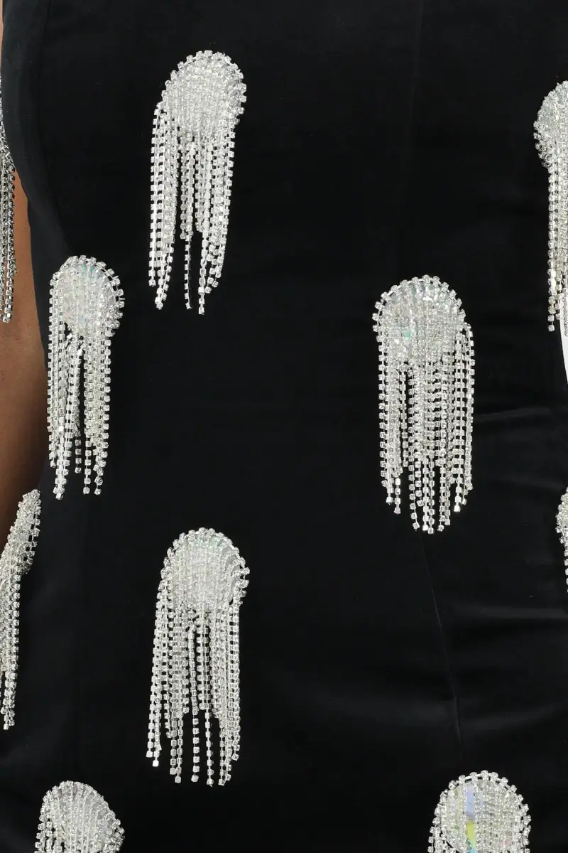 Abito corto Asciano in velluto nero da donna miniatura 3