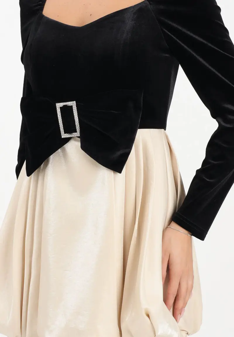 Abito corto Oleggio nero e panna da donna miniatura 3