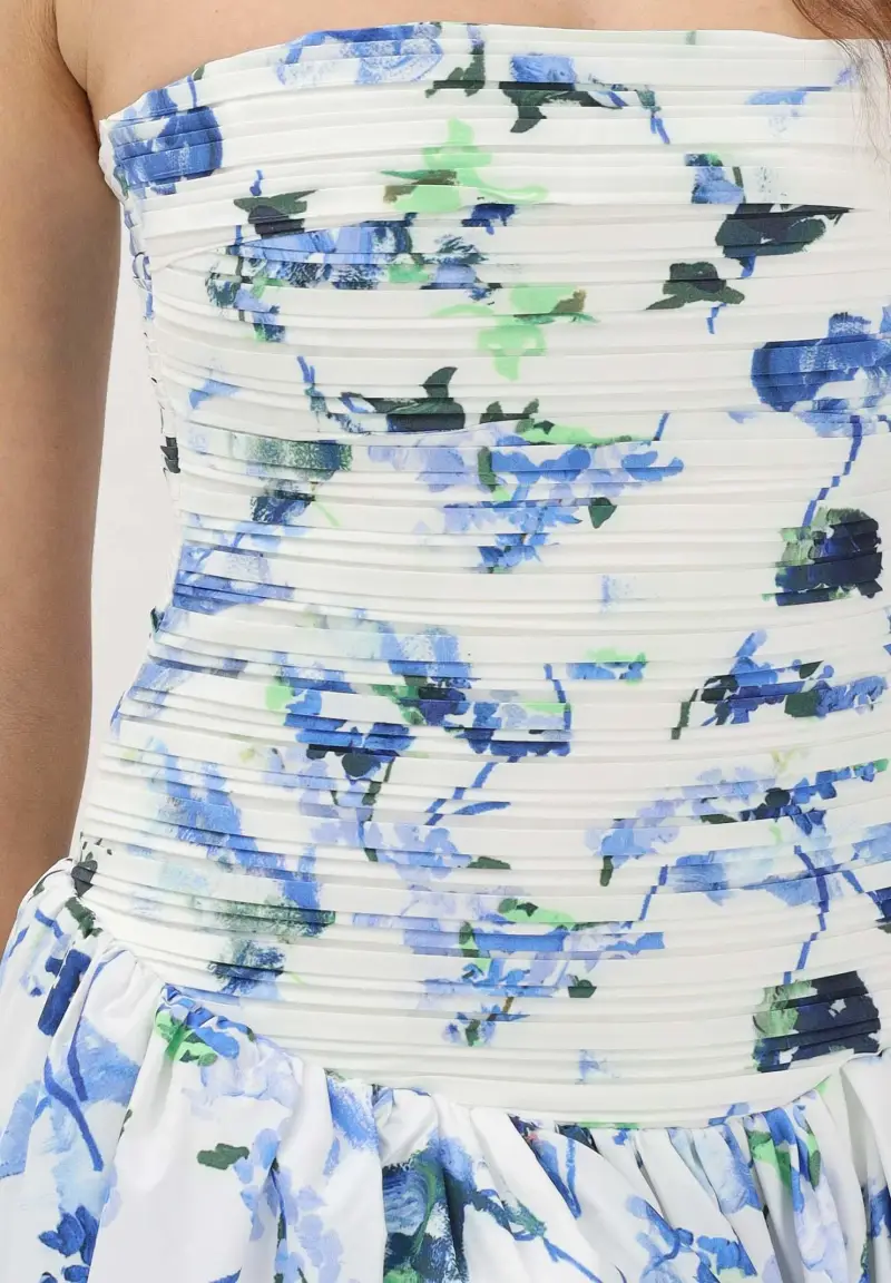 Abito lungo bianco da donna con stampa floreale nei toni del blu miniatura 3