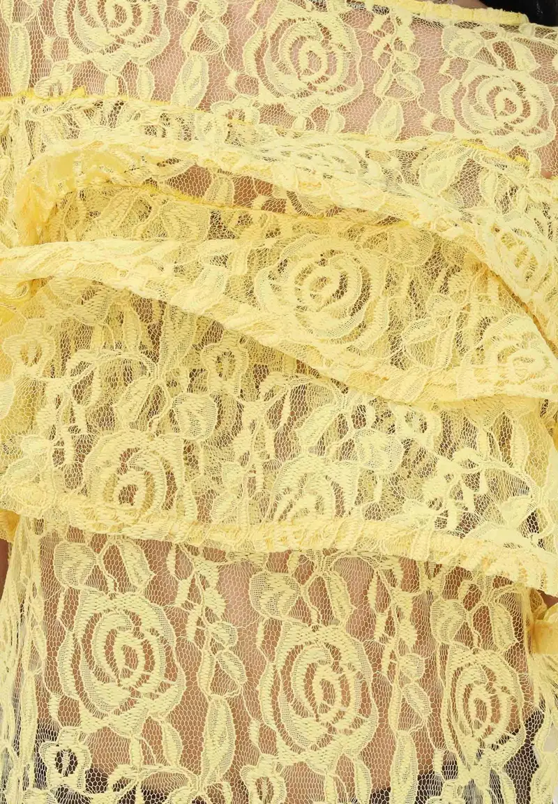 Blusa gialla da donna in pizzo floreale miniatura 3