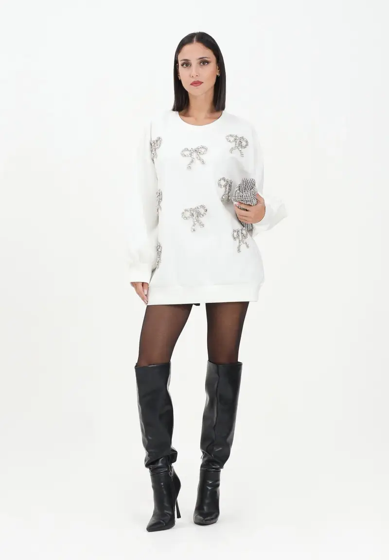 Felpa girocollo Nogara bianca da donna con applicazioni miniatura 2