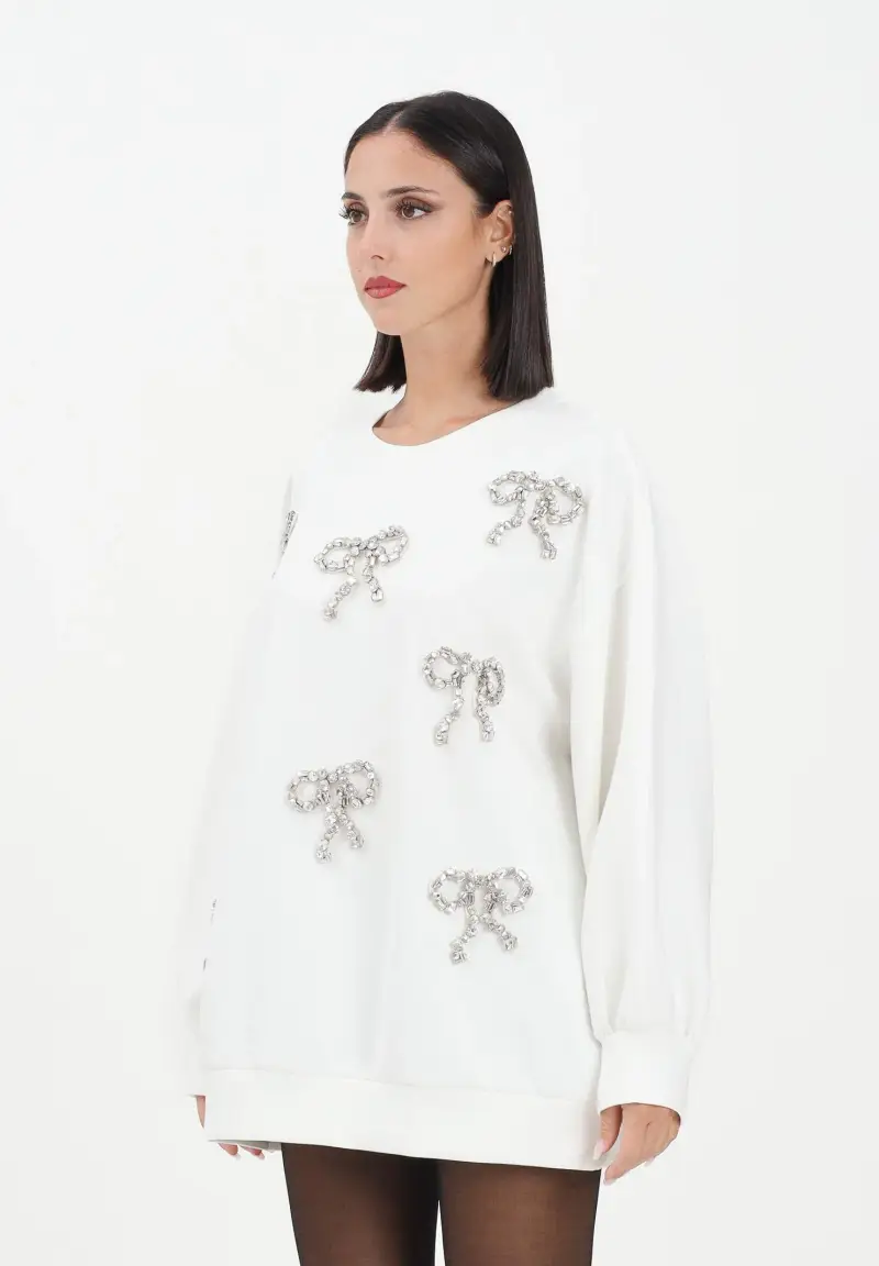 Felpa girocollo Nogara bianca da donna con applicazioni