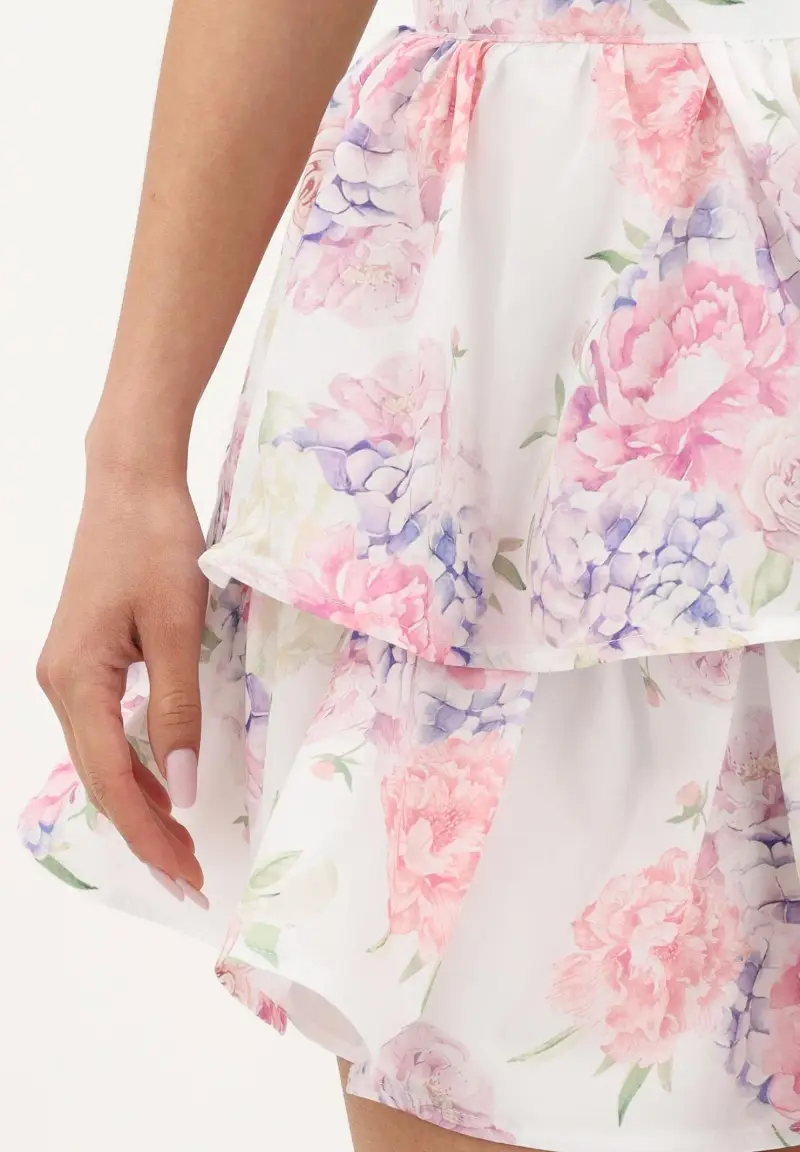 Gonna corta bianca da donna a balze con stampa floreale miniatura 3