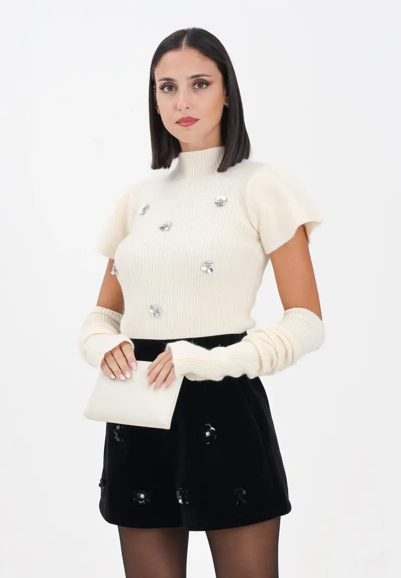 Maglia a collo alto Barolo panna da donna con applicazioni miniatura 2