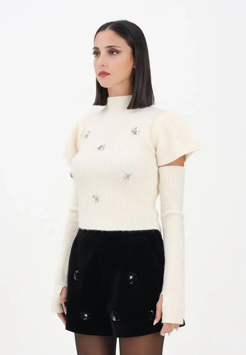 Maglia a collo alto Barolo panna da donna con applicazioni