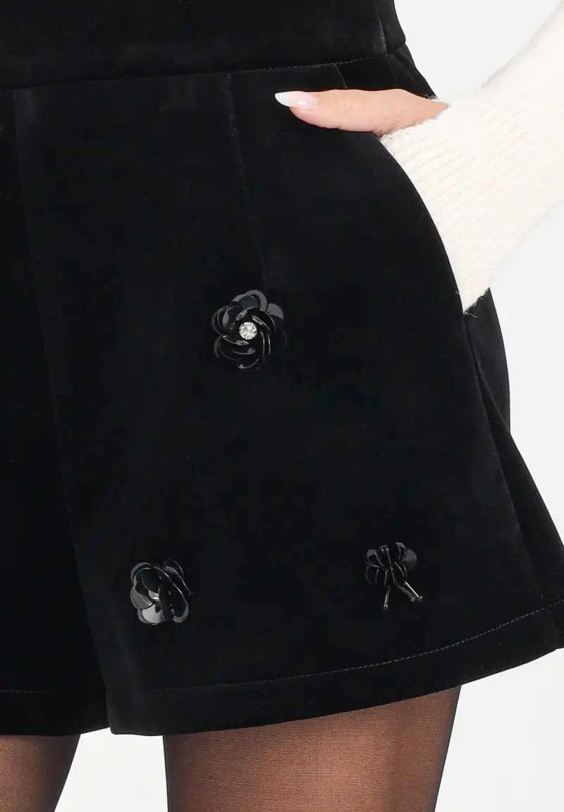 Shorts Merlar nero da donna in velluto con applicazioni miniatura 3