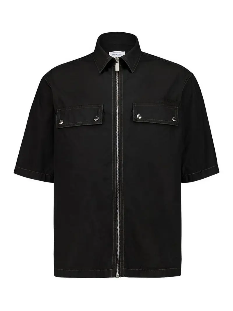 Camicia con zip con logo Nero