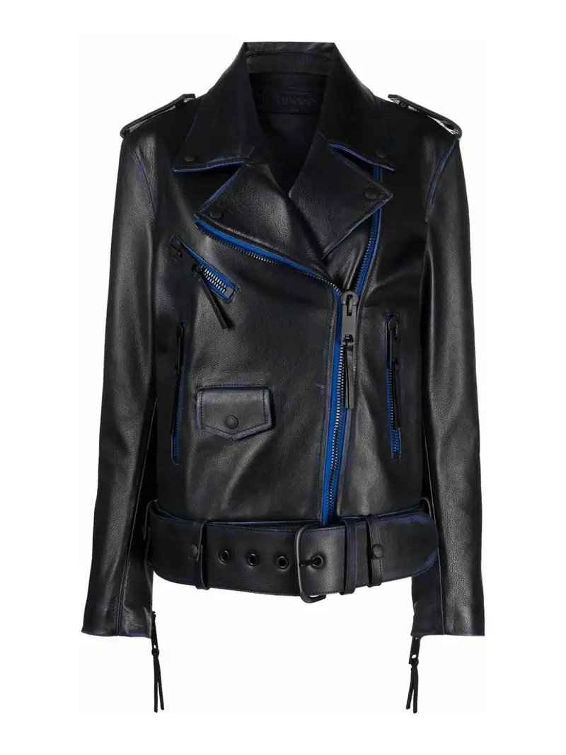 Giacca in pelle con finiture a contrasto Azzurro