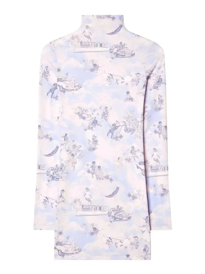 Mini abito a collo alto azzurro con stampa