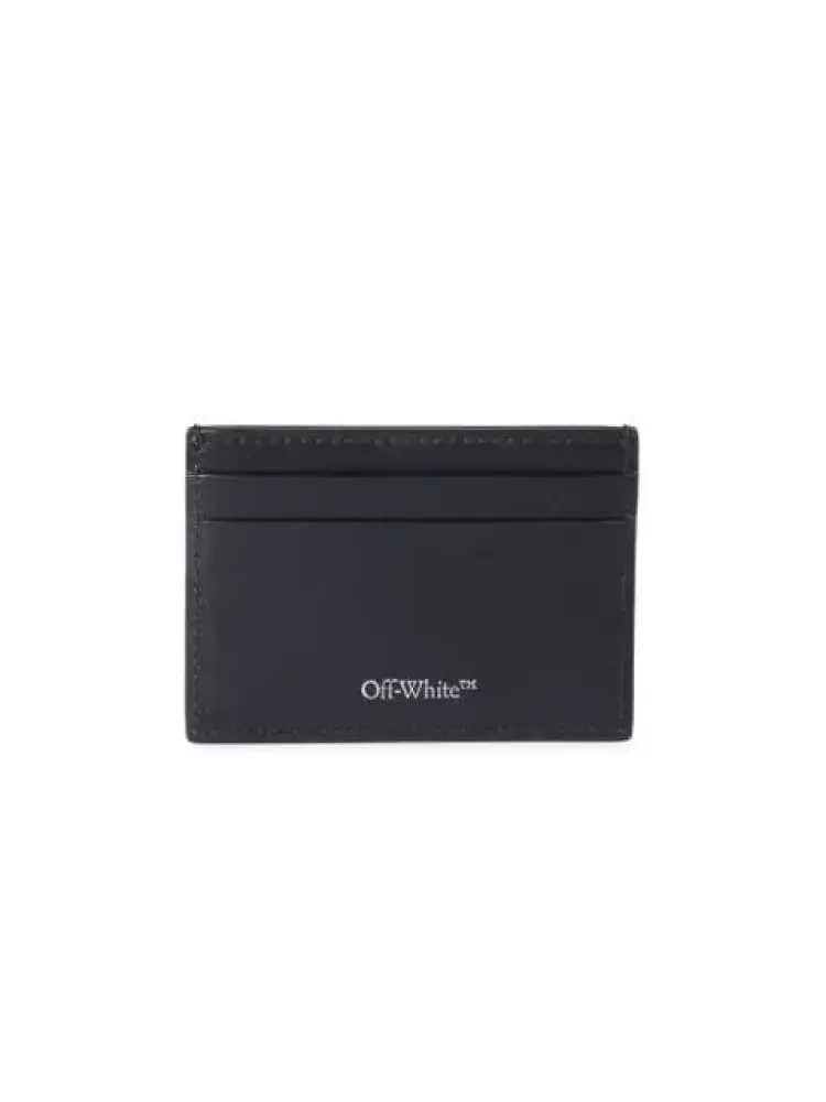 porta carte di credto in pelle nera con logo miniatura 2