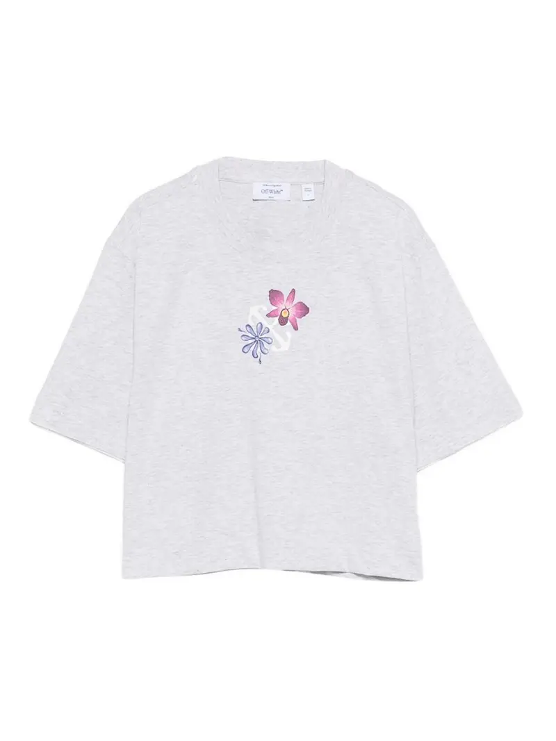 T-shirt con stampa floreale in cotone grigio